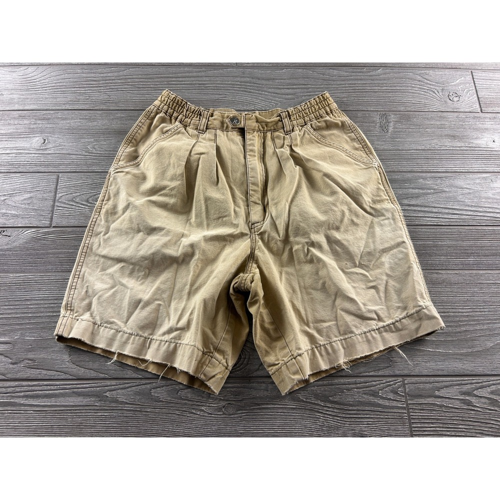 Royal Robbins Mens Khaki Canvas Pleated Shorts Tan Elastic Waist Size 8 Regular